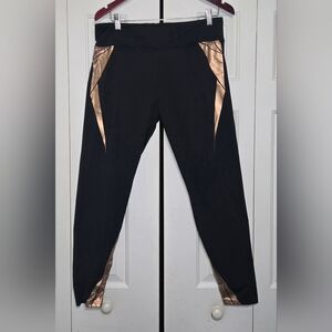 Target Black Leggings XL Rose Gold Metallic Foil Panel Yoga Pants Athletic Goth